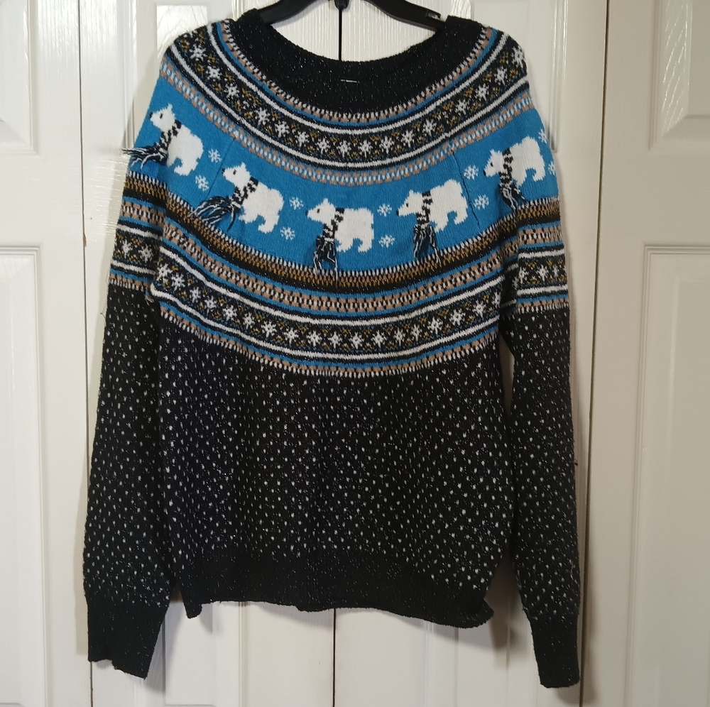 Holiday Time Black and Blue Polar Bear Sweater
